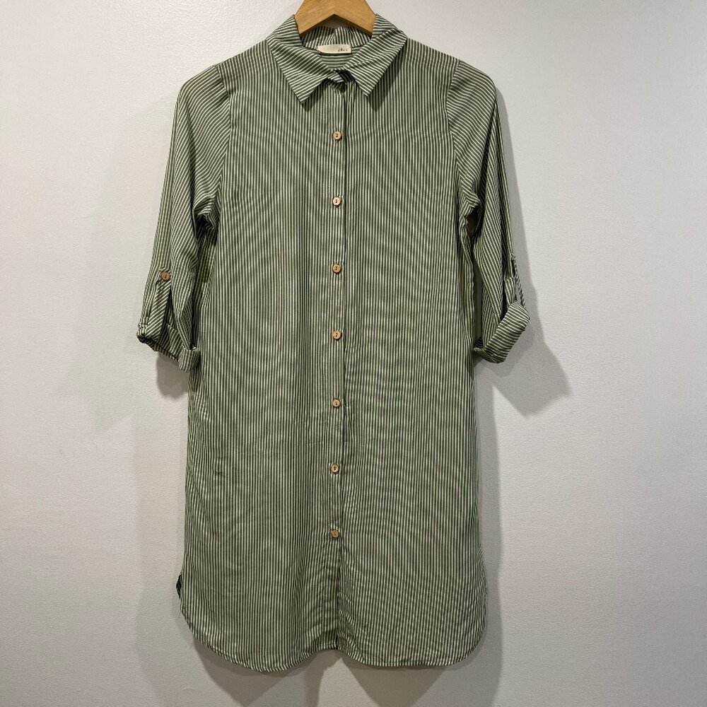 Jella C. Green Striped Button Down Shirt Dress Size S